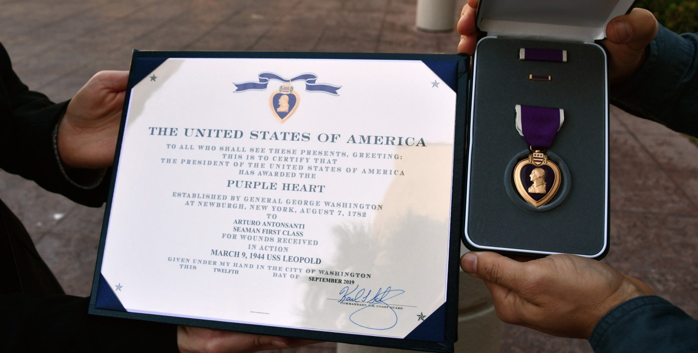 Arturo Antonsanti's Purple Heart Medal and citation.