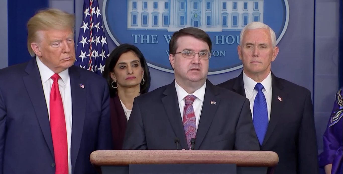 VA Secretary Robert Wilkie briefs at the White House March 18, 2020.