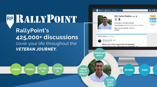 rallypoint image and illustration of a computer screen with a user profile