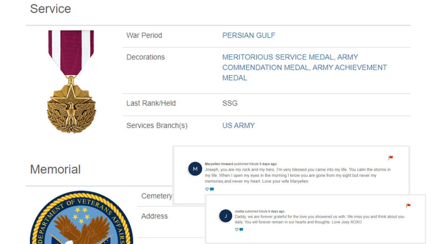 Create an online memorial for a loved one on the Veterans Legacy Memorial Website