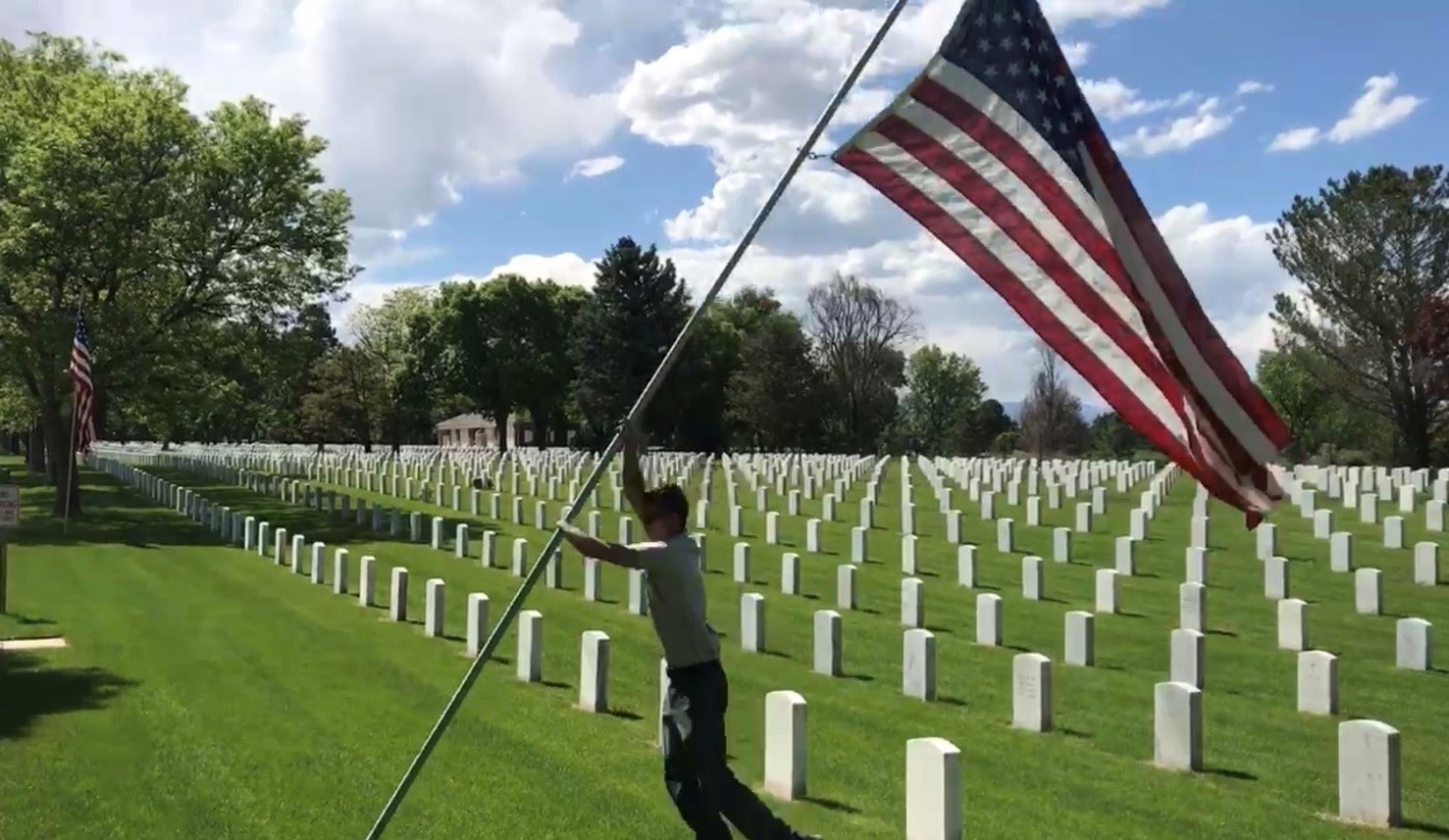 VA National Cemetery flag raising