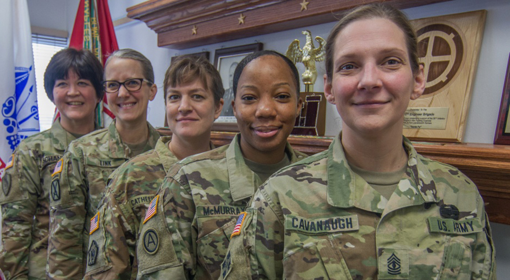 Five women in military uniforms