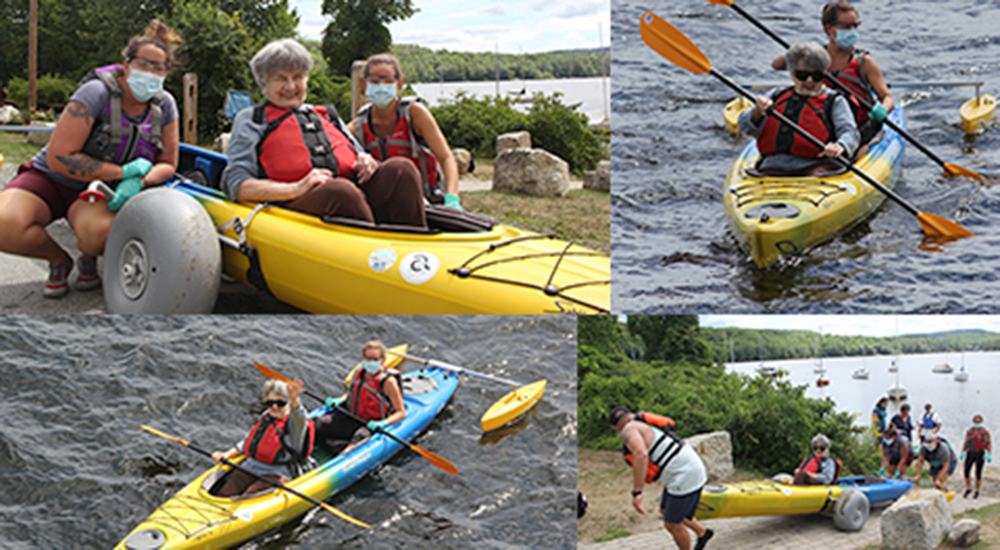 Photo collage of people kayaking