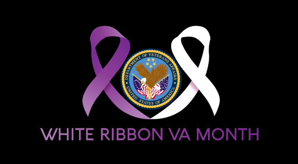 Graphic showing purple ribbon, VA seal and white ribbon