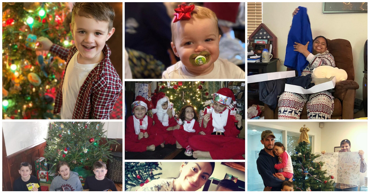 Soldiers angels non profit photo collage of families receiving holiday gifts
