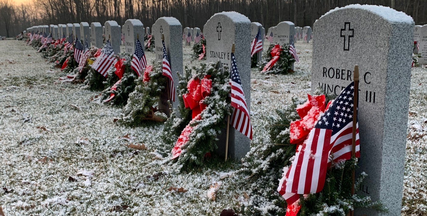 Wreaths lie at Quantico National Cemetery in Virginia Dec. 18, 2020.