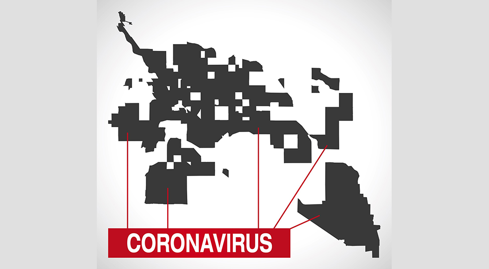 Tucson Arizona city map with Coronavirus warning