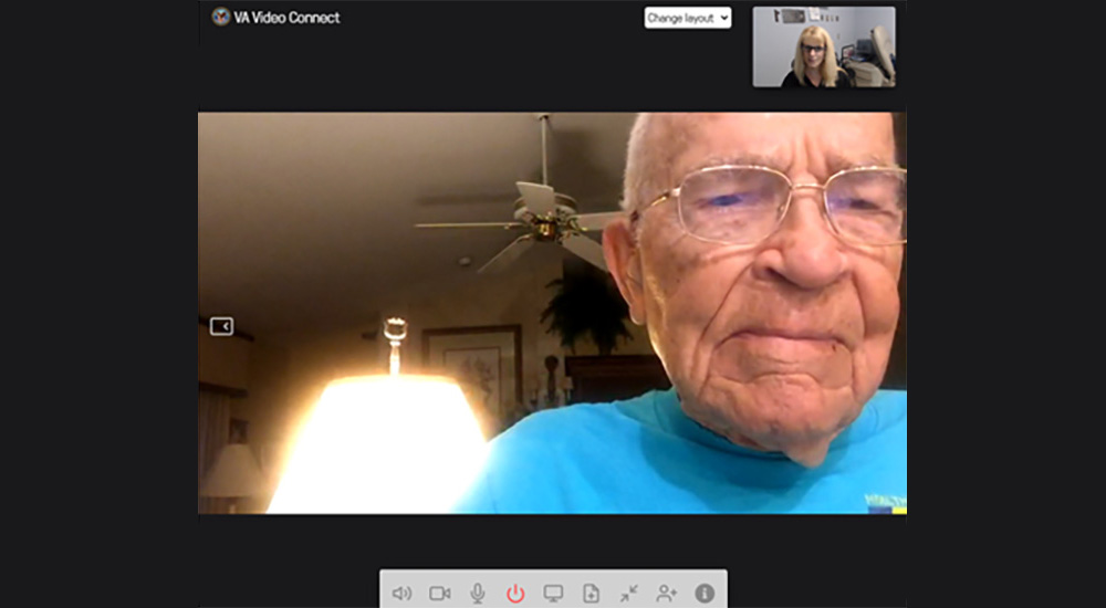 Elderly man on a telehealth conference