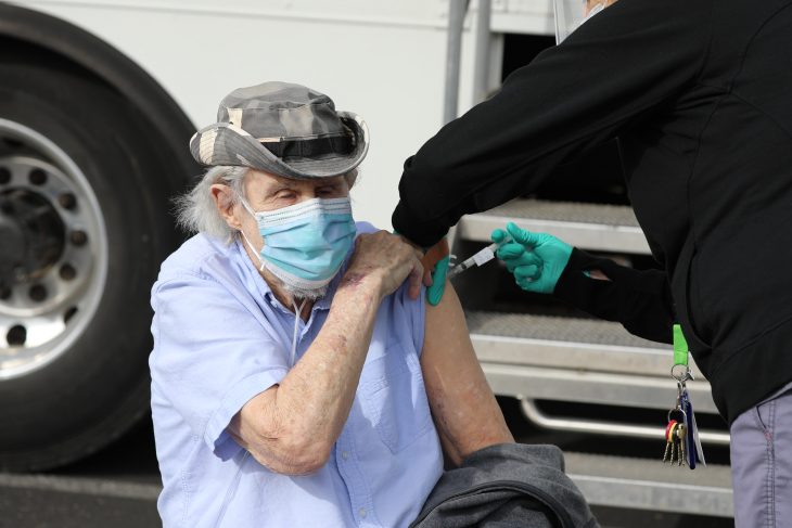 A Veteran receives a COVID-19 vaccine at a Cottonwood Community Based Outpatient Clinic event in Arizona.