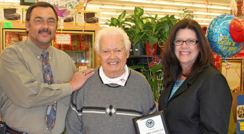 Elderly Veteran presented certificate of appreciation
