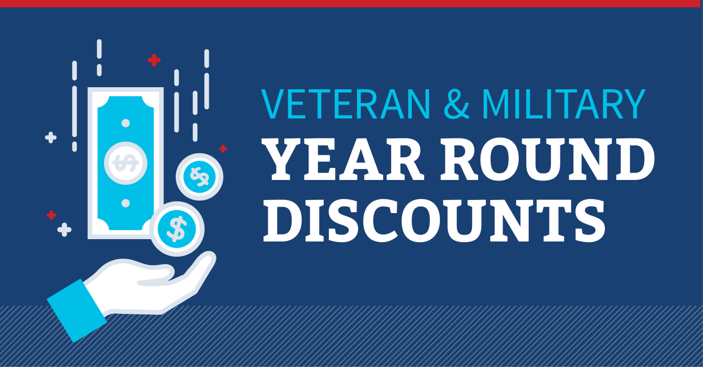 graphic for veteran and military year round discounts
