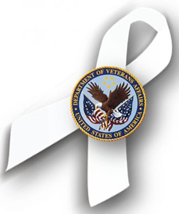 White ribbon with VA logo