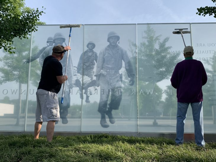 DAV Chapter 10 members clean the American Veterans Disabled for Life Memorial in Washington, D.C., May 22.