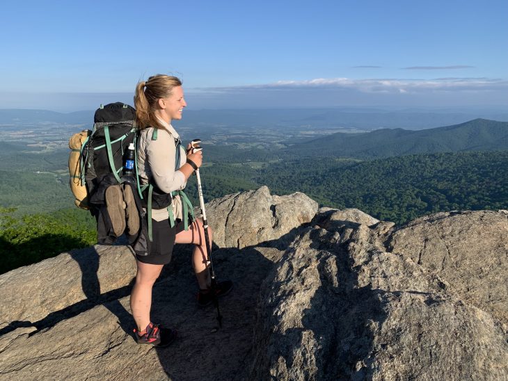 Air Force Veteran Emerald Ralston overlooks the Shenandoah Valley during a stop at Mary's Rock Summit in Shenandoah National Park.
