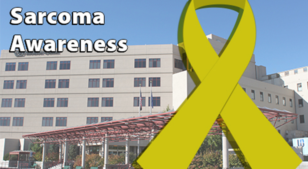 Sarcoma cancer banner with a VA hospital in the background