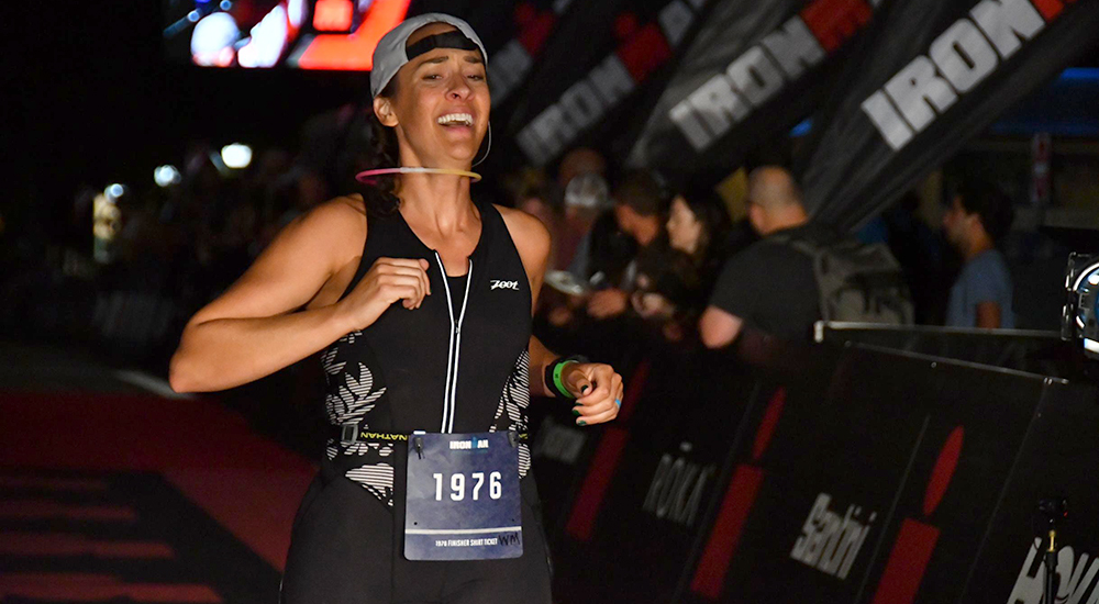 "Iron-woman" competitor crosses finish line
