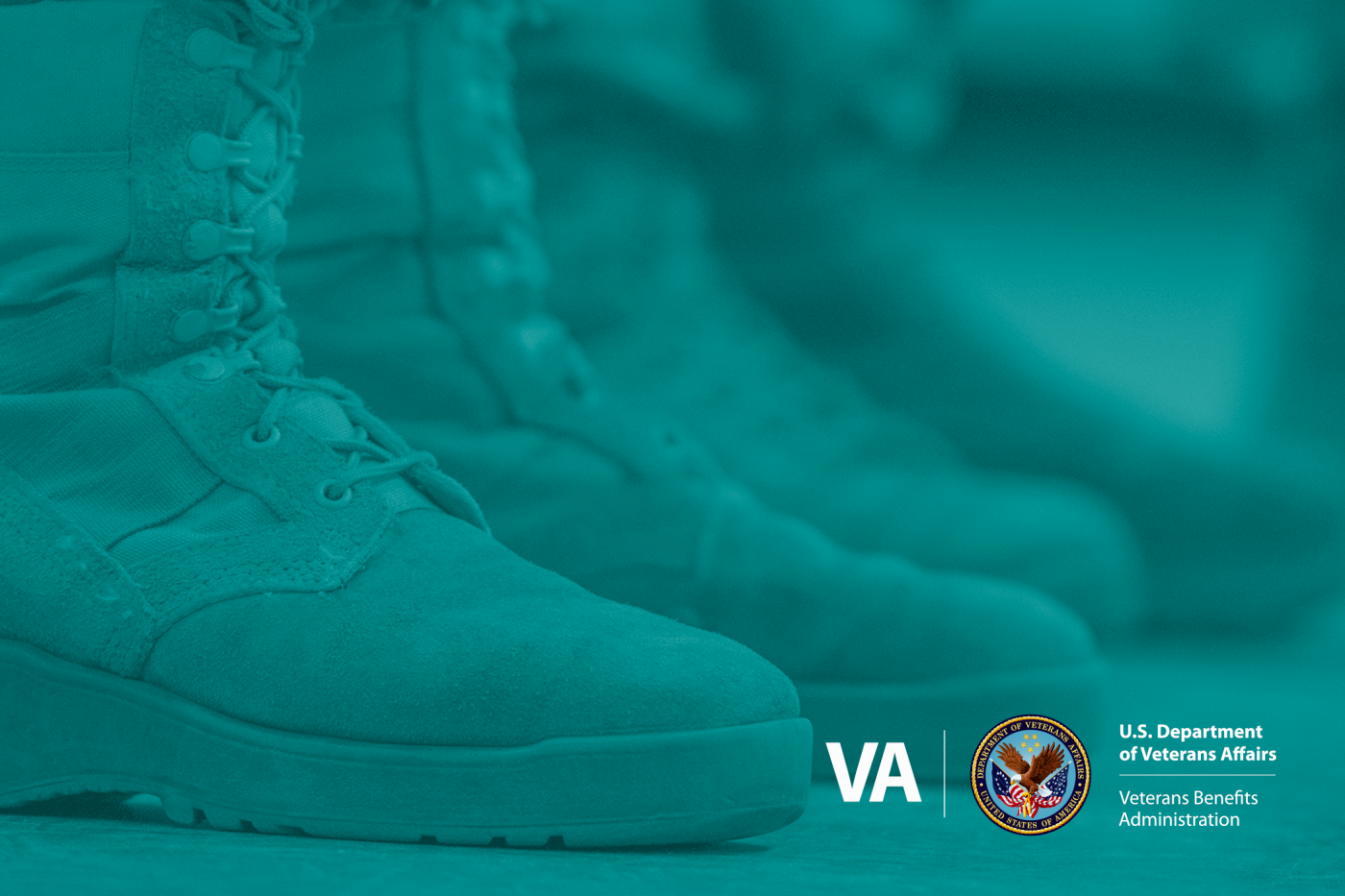 Combat boots overlaid by teal, which represents support for military sexual trauma victims.