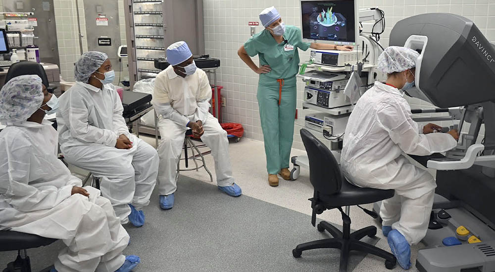 Local students in a robotic surgery learning session