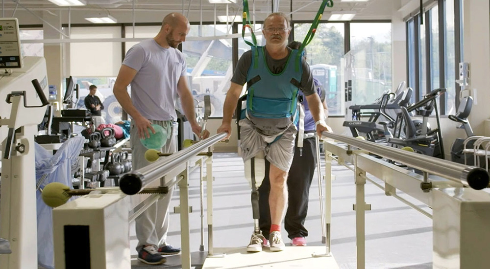 Physical therapist teaches patient to walk, job opportunities