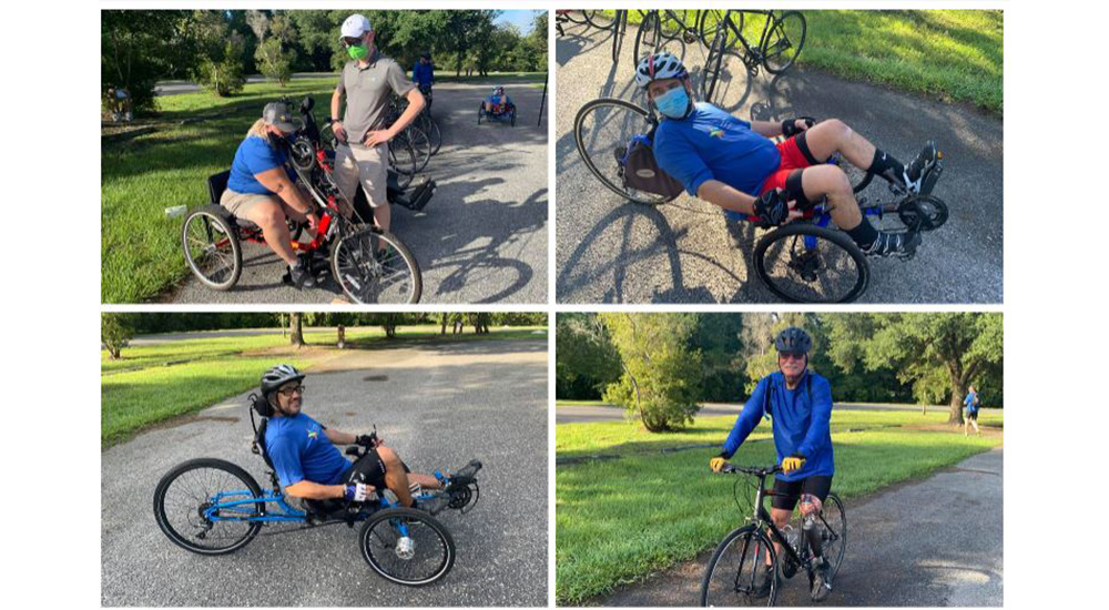four Veterans on adaptive bicycles