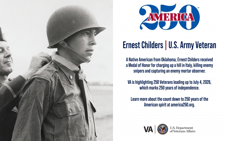 This week’s America250 salute is Army Veteran Ernest Childers, who was the first Native American to receive a Medal of Honor during World War II.