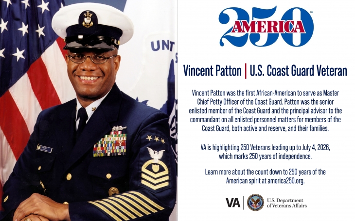 This week’s America250 salute is Coast Guard Veteran Vincent Patton III, who was the first African American Master Chief Petty Officer of the Coast Guard.