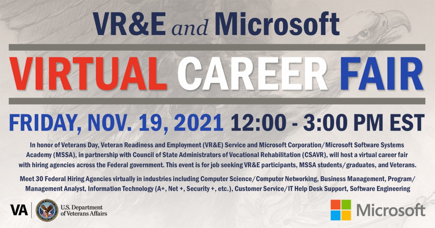 Veteran Job Seekers: VR&E and Microsoft are hosting a federal Virtual Career Fair