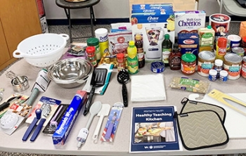 Cooking supplies on a large table