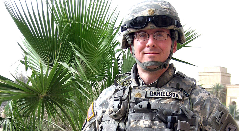 Soldier in Iraq in full uniform, thankful