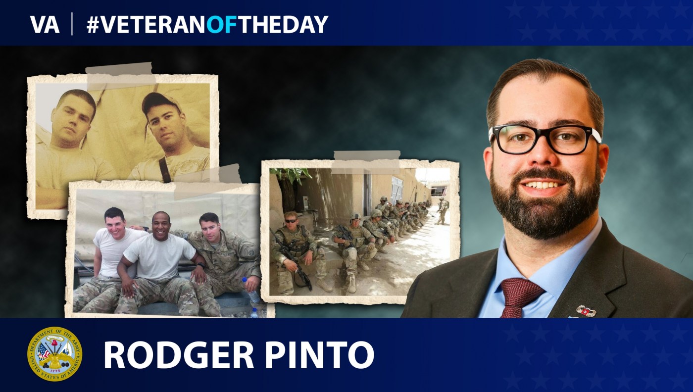 Today’s #VeteranOfTheDay is Army Veteran Rodger Pinto, who served as an 82nd Airborne infantry paratrooper in Iraq and Afghanistan.