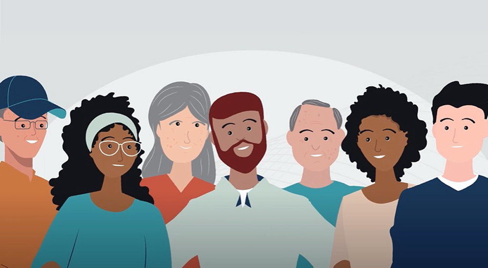 Graphic artwork of diverse group of people, VOICES