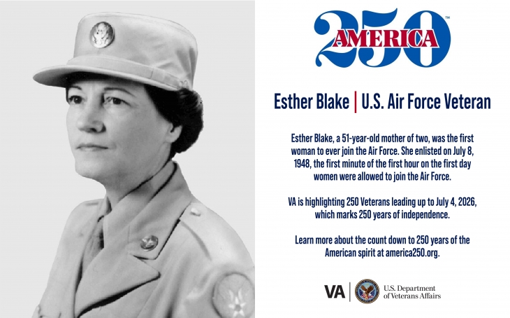 This week’s America250 salute is Air Force Veteran Esther Blake, who was the first woman in the Air Force July 8, 1948. 