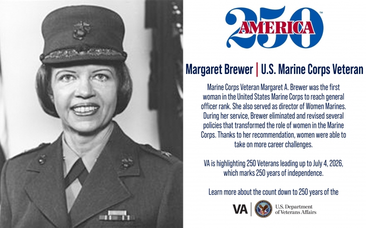 This week’s America250 salute is Marine Corps Veteran Margaret A. Brewer, the first woman Marine to reach general officer rank.