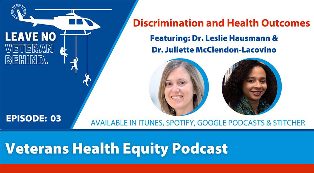 Health Equity Podcast banner announcing episode on racism and its effects on health in Veterans