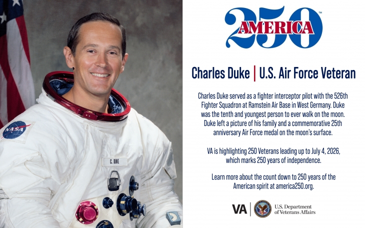 This week’s America250 salute is Air Force Veteran Charles Duke, a fighter interceptor pilot who became the youngest man to walk on the moon.