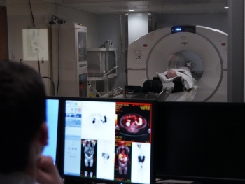 A Veteran undergoes positron emission tomography scanning in the clinical trial.