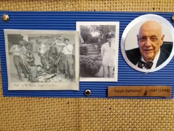 A snapshot of the memorabilia that DePalma, an Air Force Veteran, displays on the wall of his home office.