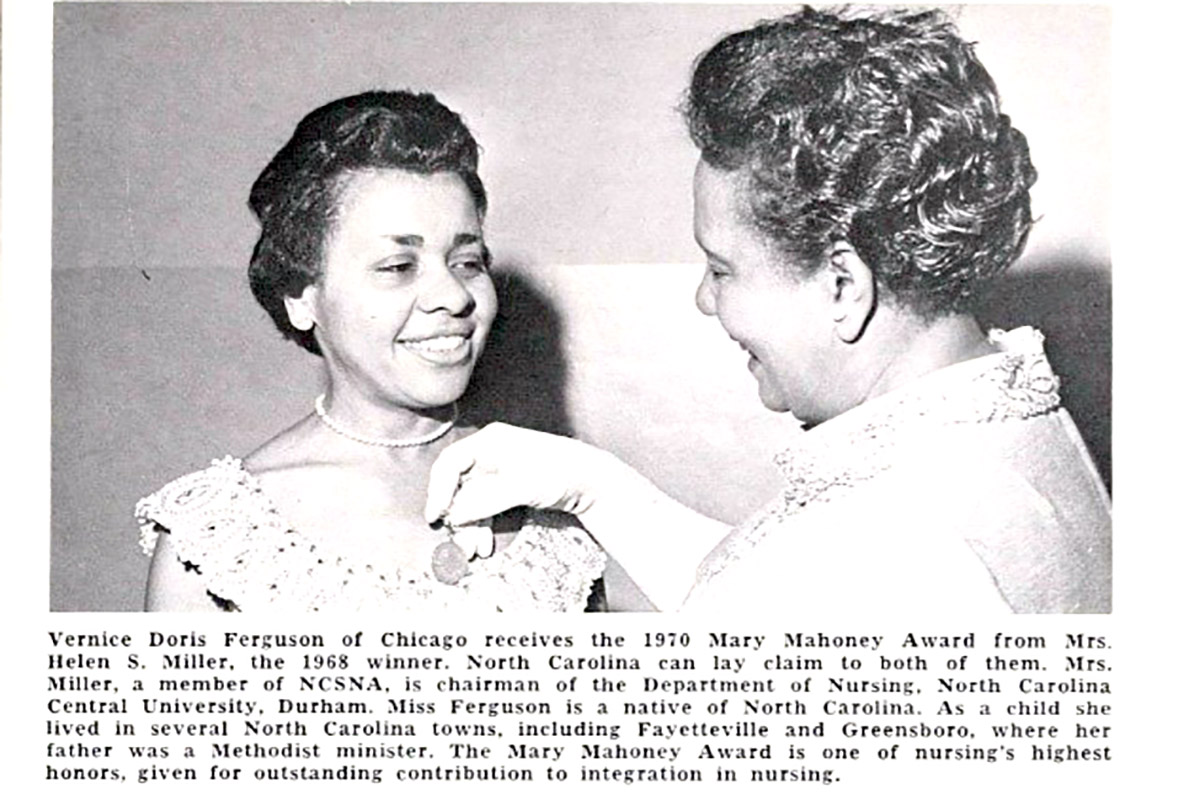 Vernice Ferguson receiving the Mary Mahoney Award, 1970.