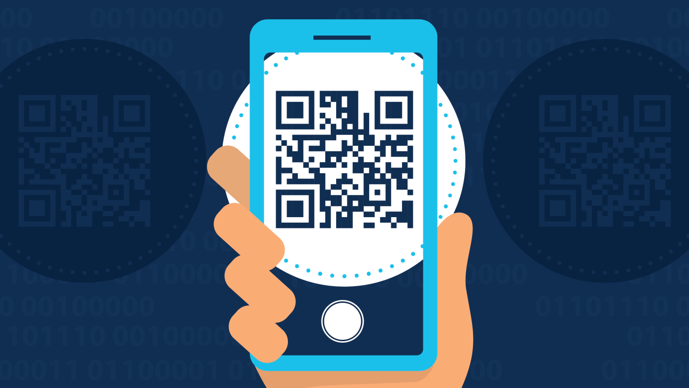 Hand holding a mobile phone pointing at a QR code, and the QR code when scanned will take the user to the Digital VA website – https://www.oit.va.gov.