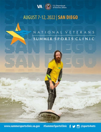 national veterans summer sports clinic man on surf board