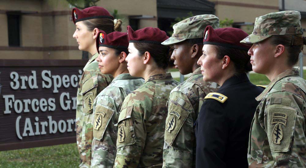 Six women Soldiers in uniform and in formation, homelessness