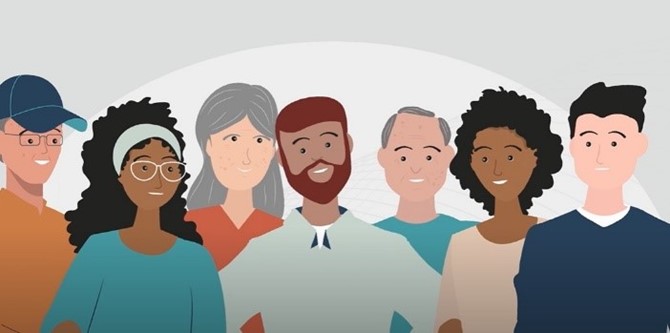 Illustration of a group of people for VOICES events