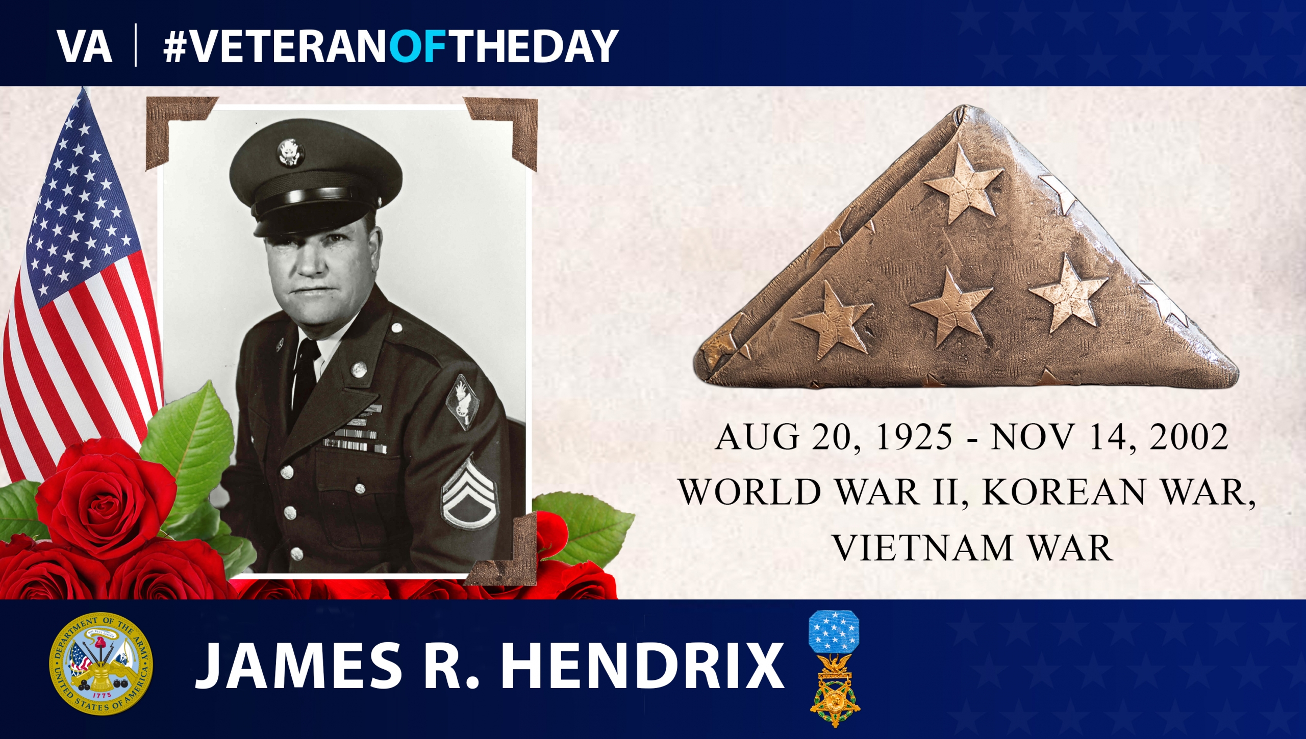 Today’s #VeteranOfTheDay is Army Veteran James Richard Hendrix. Hendrix served as an infantryman during World War II and paratrooper during the Korean War.