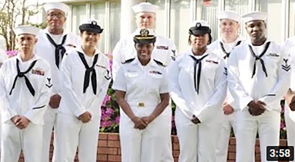 Eight sailors in uniform; #VADidThat: Caring for Veterans’ Whole Health