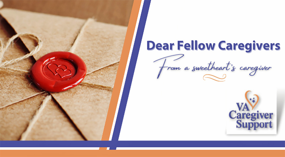 Dear Fellow Caregivers banner with wax seal and cord on envelope