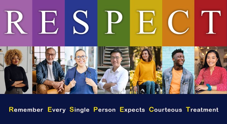 Graphic banner with 7 people and the word RESPECT