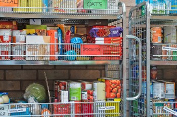 Food items on pantry shelves