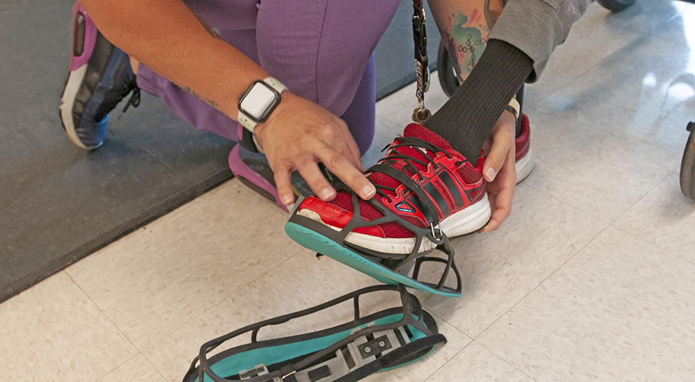 Fitting Veteran’s foot into falls prevention device