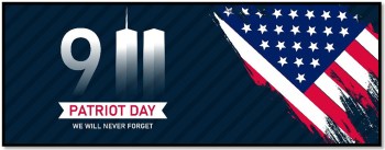 Patriot Day 9/11 graphic banner with flag