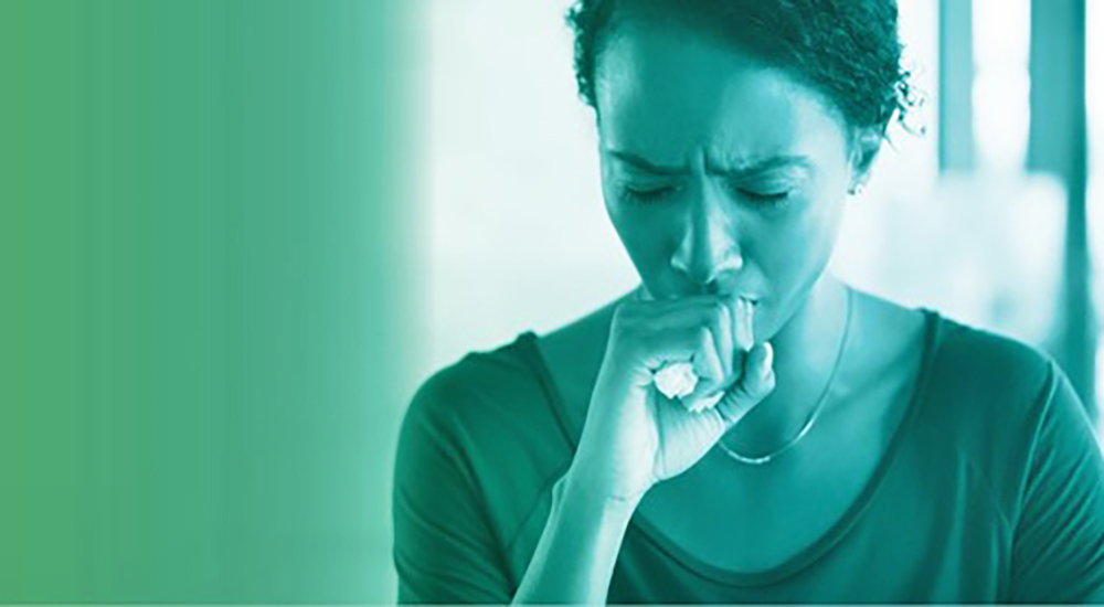 Woman coughing; Long COVID